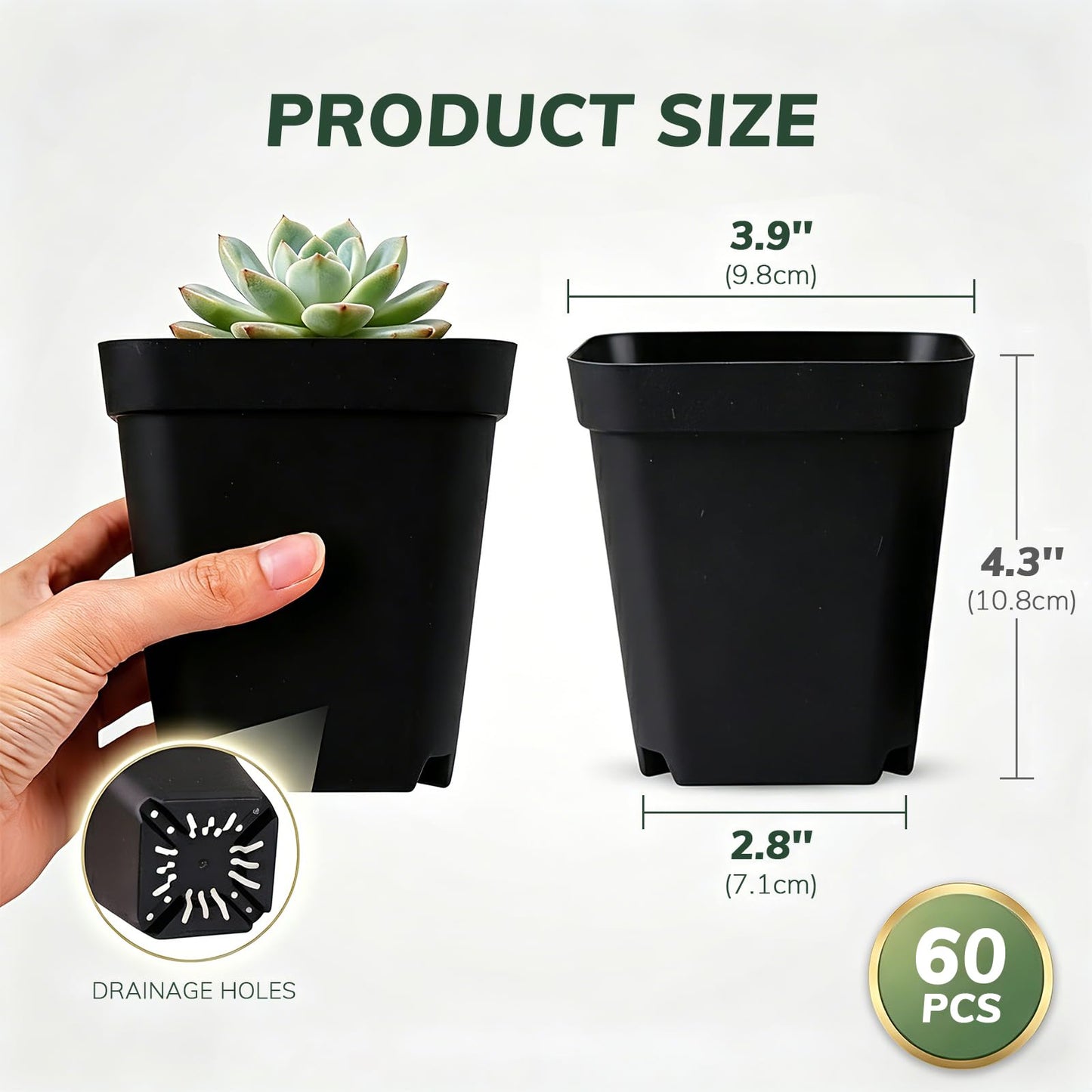 Yampahpa Nursery Pots for Plants, 4 inch Plant Pots, 60 Pack, Black