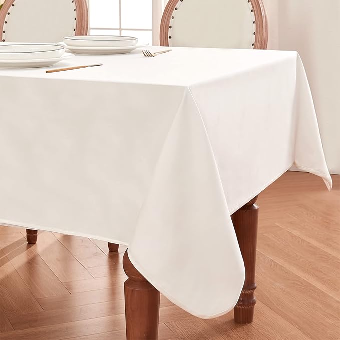 BALCONY & FALCON Rectangle Table Cloth Waterproof Tablecloth Fuzzy Linen and Satin Double-Sided Usable Table Cover for Dining, Kitchen, Cafe, Parties and Outdoor Use (White 57x118)