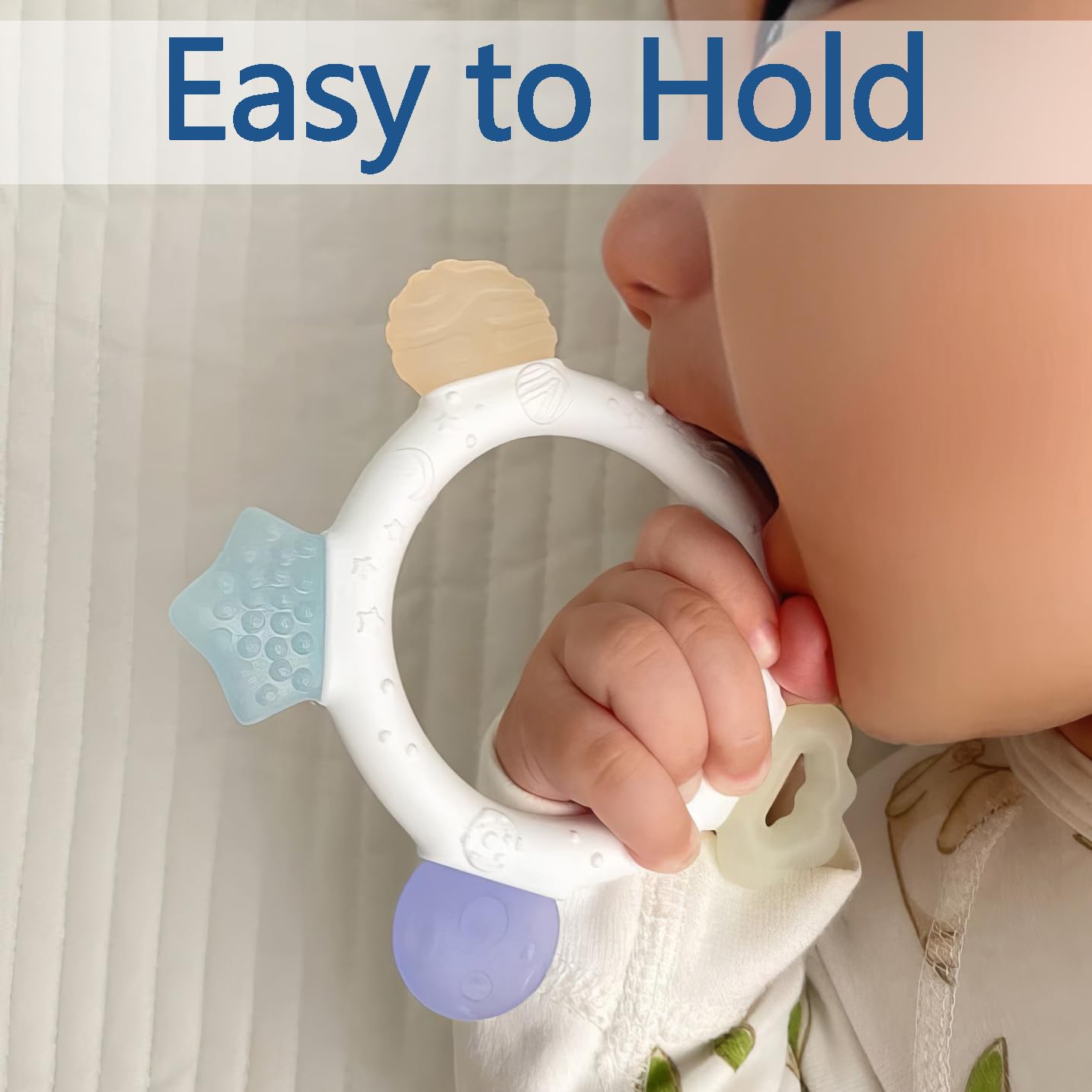 Baby Teething Ring Toys Frozen Silicone Teethers for Babies 0-6-12 Months, Sensory Teething Gums Chew Infant Toys, Boy Girl Baby Gift