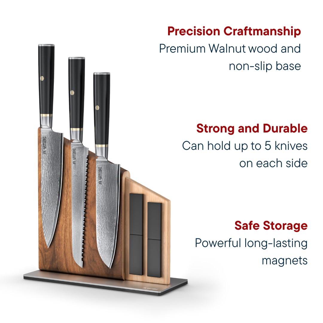 Yatoshi Knives Magnetic Kitchen Knife Block Set - Japanese 67 Layer High-Grade VG-10 Steel Knives, Sharp, G10 Handle Professional Kitchen Knife Set - Black Damascus (6 pieces)
