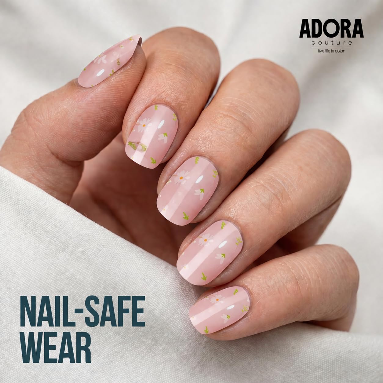 Adora Couture Semi Cured Gel Nail Strips with 20 Pieces - UV Gel Stickers, Manicure Kit, Easy Application Wraps Includes Prep Pads, Nail File, Wooden Stick - UV Light Required (Soft Meadow)
