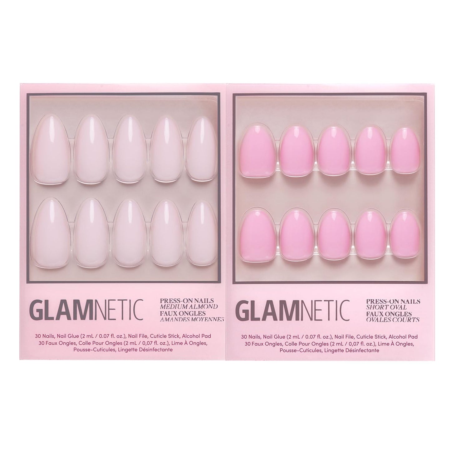 Glamnetic Press-On Nails Bundle - Blush Blanket & Think Pink | Medium Almond Milky Fake Nails | Light Pastel Short Oval Fake Nails | Durable, Salon-Quality Nail Kits