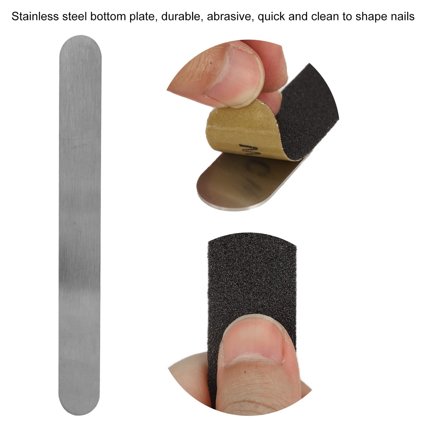QANYEGN 100Pcs Replacement Nail File Strip Kit, Nail File with Reusable Stainless Steel Base Plate, Abrasive Layer Nail Art Files for Home Salon