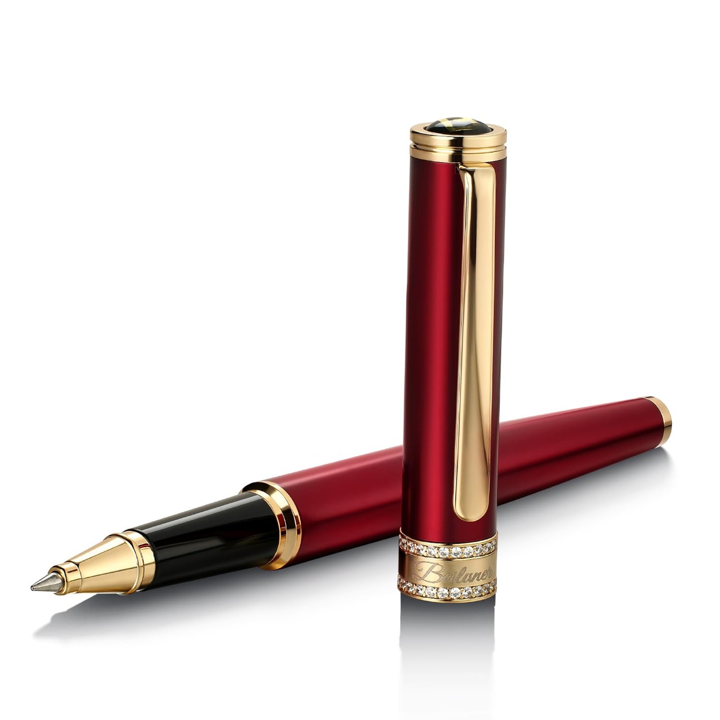 BEILUNER Luxury Rollerball Pen, Diamond-Studded Cap Design, 24K Gold Finish, Noble and Elegant, Schneider Ink Refill, Fancy Pen Gift Set for Women & Men, Executive Office, Nice Designer Pens