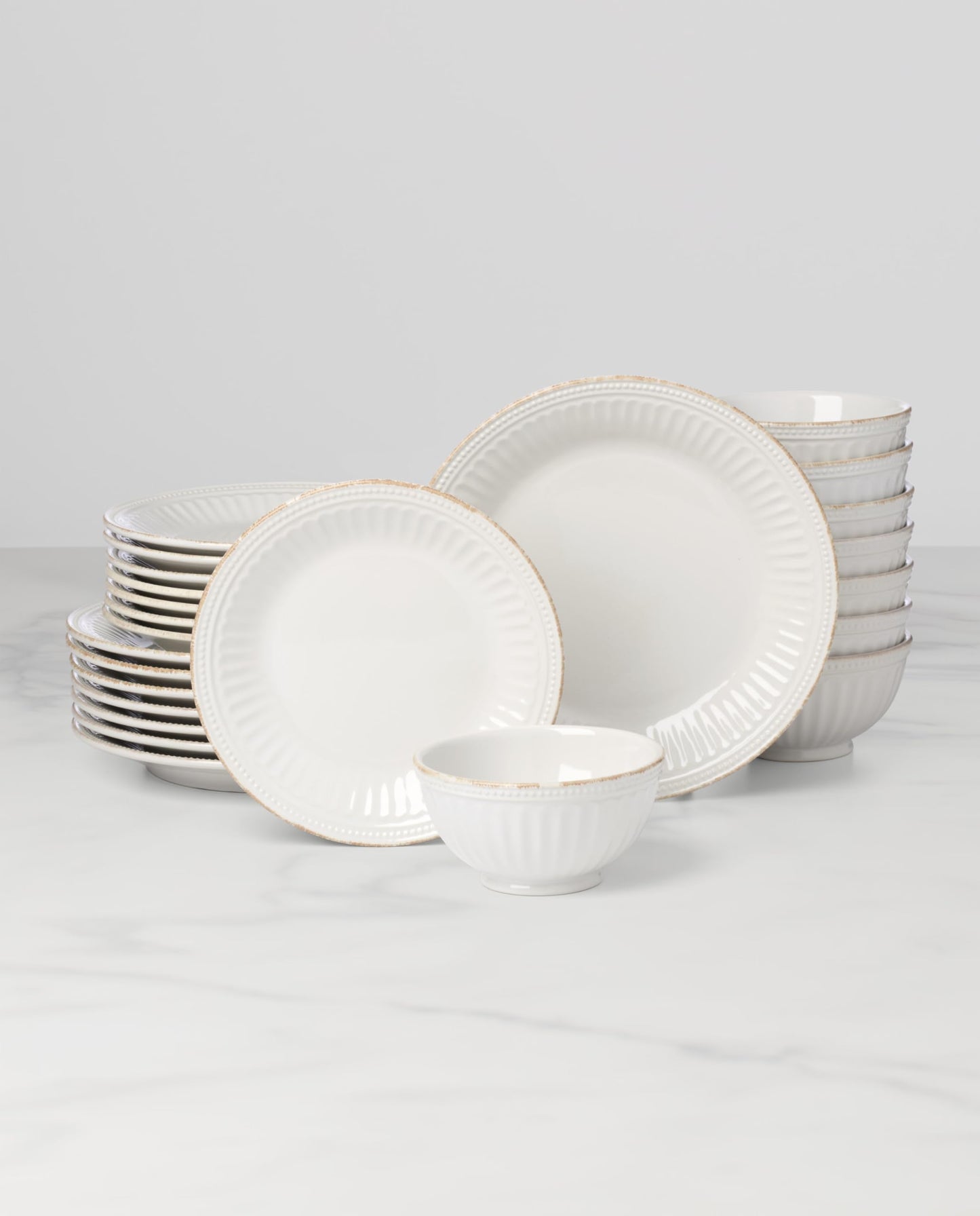 Lenox Dinnerware Sets, French Perle Groove White 24-Piece Dinnerware Set, Service For 8, Stoneware, Dishwasher Safe, Microwave Safe, Bowls, Plates And Bowls, Dinner Dishes, Plates (White, 24 Piece)