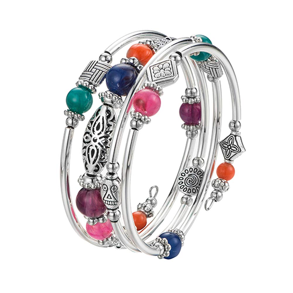 BULINLIN Layered Wrap Bangle Turquoise Bracelet - Bead Bracelet with Natural Agate Stone, Gifts For Women (07-Colorful)