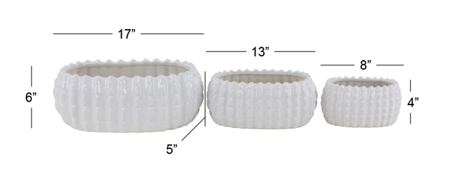 Deco 79 Ceramic Indoor Outdoor Planter Small Planter Pot, Set of 3 Planters 17", 13", 8"W, White