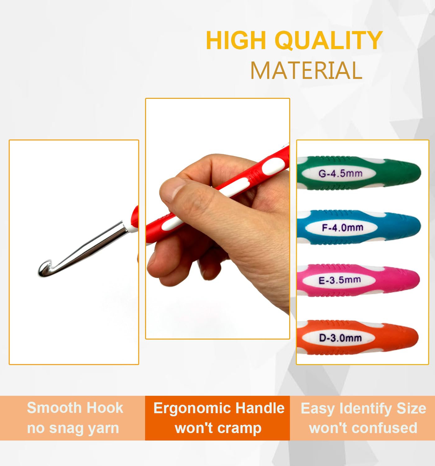 Latest Set of 27 PCS Ergonomic Crochet Hooks Set with Case Extra Long Soft Grip Handles Crochet Hook Needles for Arthritic Hands,Standard US Size B(2MM)-J(6MM)