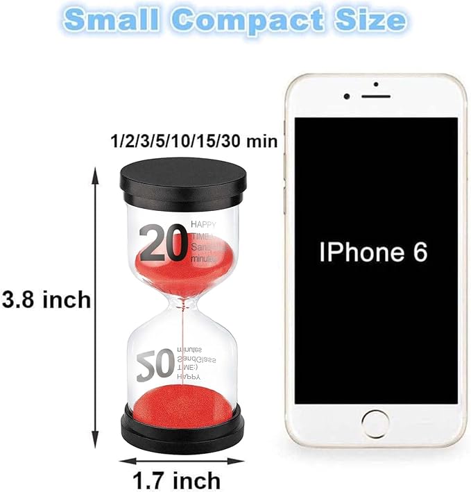 SuLiao Hourglass 20 Minute Sand Timer, Red Sand Clock, Plastic SandWatch Five Min, Small Reloj De Arena 20 Minutos, Colorful Hour Glass Sandglass, Games, Classroom, Kitchen, Decoration