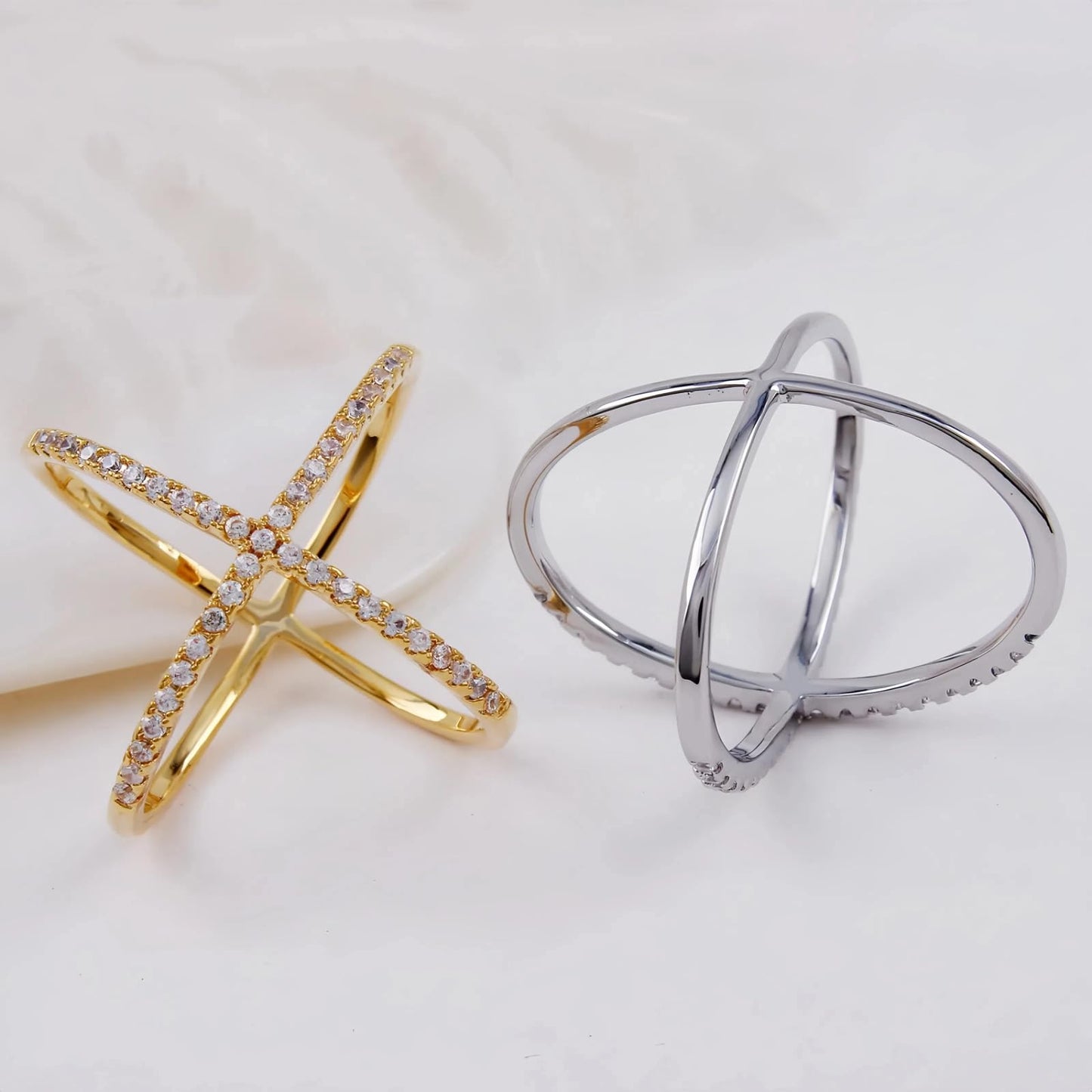 SYWDUDUCLT Crystal X-Shape Scarf Ring, Gold and Silver, Scarf Rings and Slides for Scarves, 2 Pack