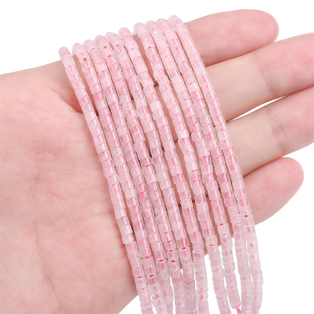 BEADIA Natural Rose Quartz Spacer Beads Caps Flat Round Loose Beads for Beading Jewelry Making 3mmx2mm 38cm