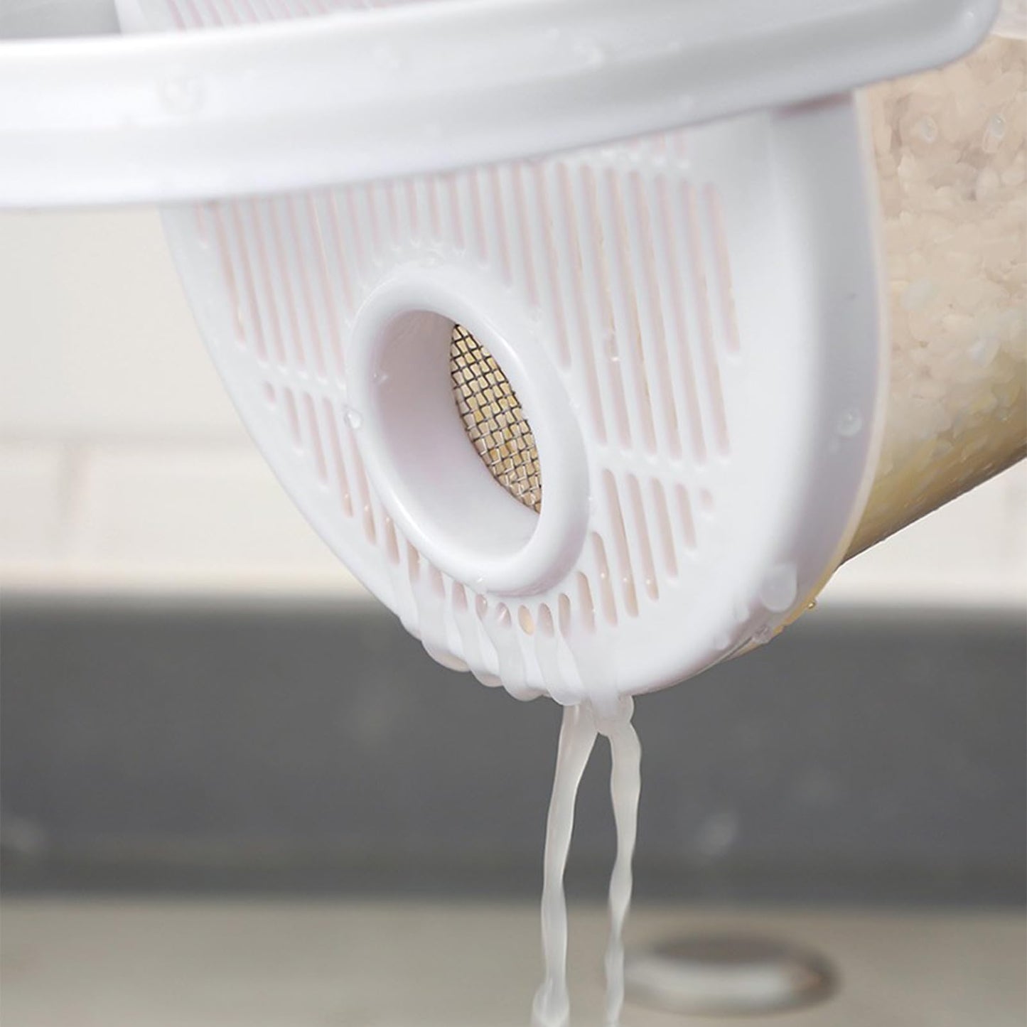 Rice Washer Strainer Bowl with Top Drainer, Microporous Small Colander Washing Bowl Rice Cleaner Strainer Colander for Washing Rice, Multigrain, Beans & Small Grain Food