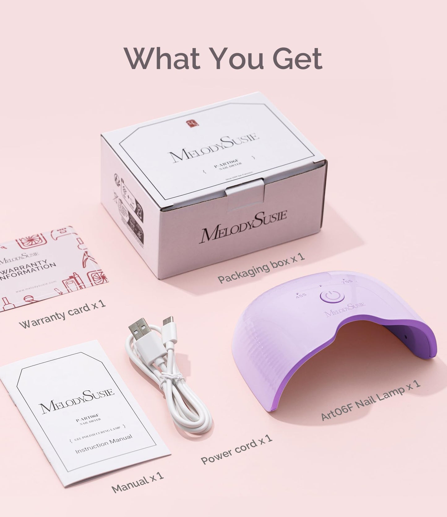 MelodySusie Mini LED UV Nail Lamp with Lightweight Design, P-ART06F Nail Dryer with Simple Button Control Cures All Soft Gels at Home, Especially Half-Cured Gel, Base Coat & Top Coat Purple