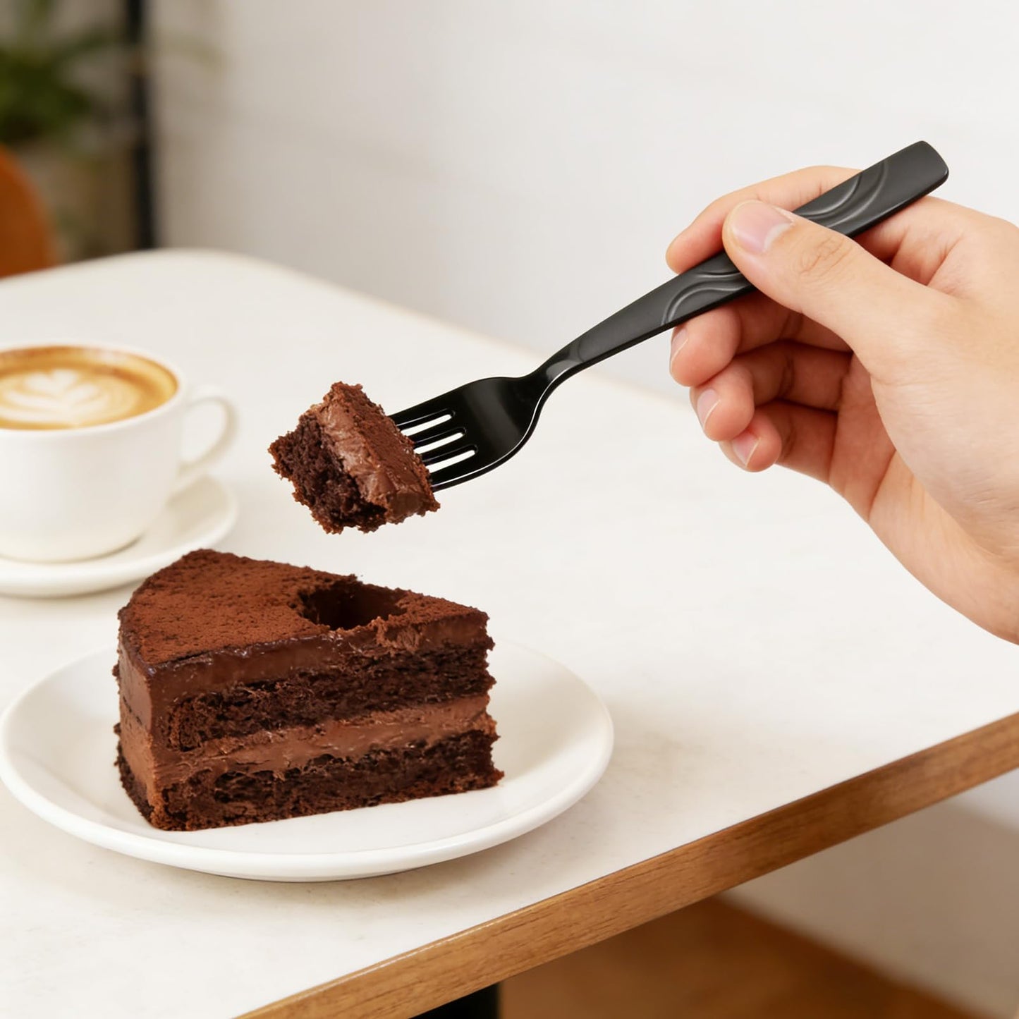 FONGDANLAITE 12 Piece Stainless Steel Black Salad Fork Set, 7.1 Inch Dessert Forks with Unique Satin Finished Handle Design - Dishwasher Safe