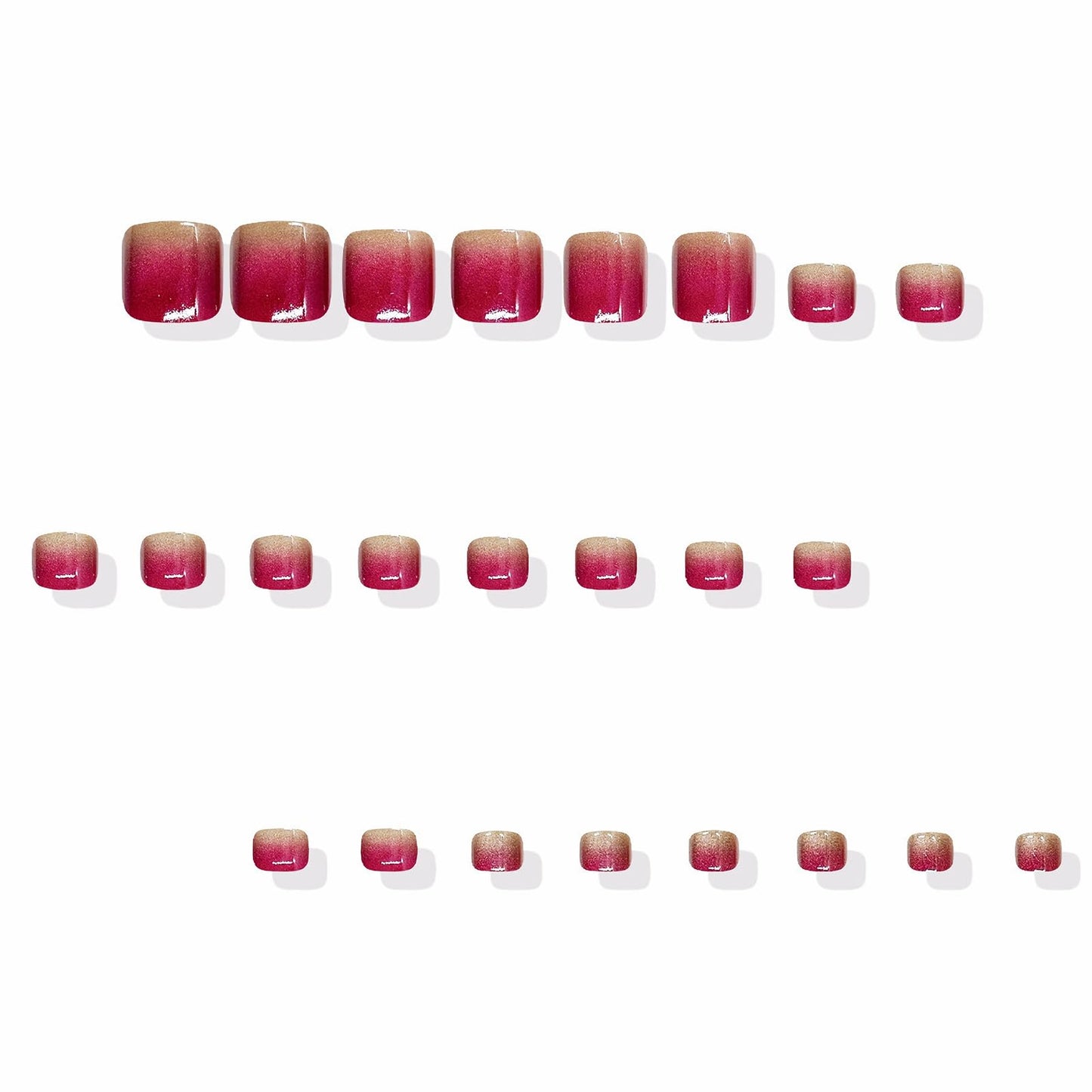 MISUD Toe Press on Nails - Fake Toenails with Hot Pink Ombre, Acrylic Toenail Bling Cat Eye Design 24 pcs