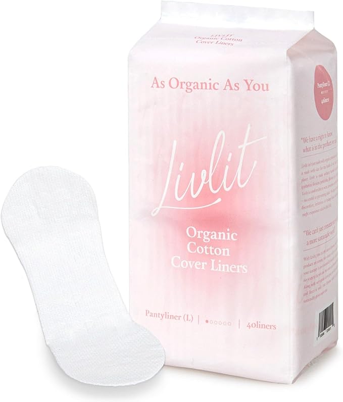 Ultra Thin Panty Liners Sanitary Pads, 100% Certified Organic Cotton from Texas, Light Absorbency, Chlorine Free, Unscented, Hypoallergenic Panty Liners for Women (40 Count)