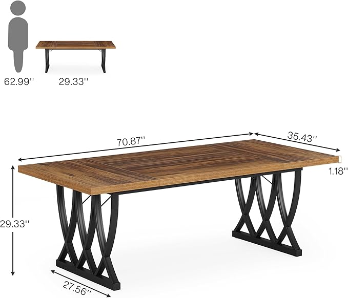 Tribesigns 70.86-Inch Executive Desk, Large Home Office Desk Computer Desk with Thick Metal Frame, Rectangle Study Writing Table Workstation for Home Office (Retro Brown & Black)