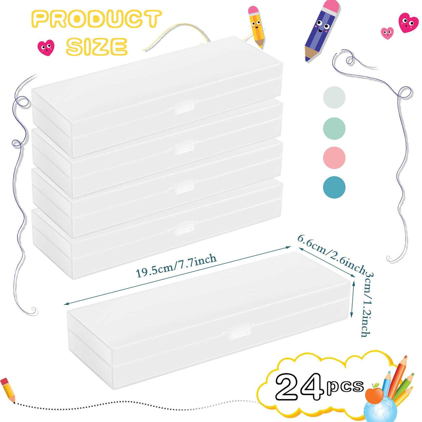 Fainne 24 Pcs Plastic Pencil Case Bulk Pencil Boxes Plastic Stationery Case Frosted Pen Box Pen Holder with Hinged Lid Snap Closure for Office(Single Layer,White,7.68 x 2.6 x 1.18 Inch)
