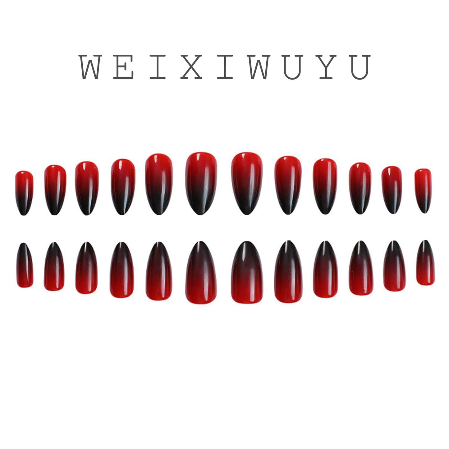 Red and Black Gradient Press on Nails Medium Almond Fake Nails Ombre Red Designs Full Cover Acrylic Glossy False Stick on Nails Classical for Women Girls Manicure Decoration 24 Pcs