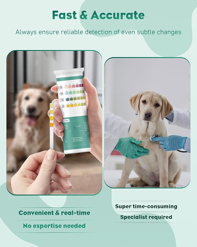 Pawfly Urine Test Strips, 100 Strips, Pet Urine Testing Strips for Ketone, Glucose, Specific Gravity & pH, Urinalysis Test Strips for Vets