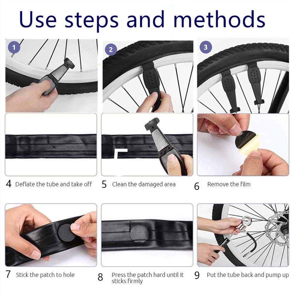 YBEKI 10-in-1 Bike Repair Kit with, 3-in-1 Tire Levers, Glueless Patches, Multifunctional Bone Wrench & Waterproof Saddle Bag | Compact Bicycle Multi-Tool Kit for Emergency Roadside Repairs