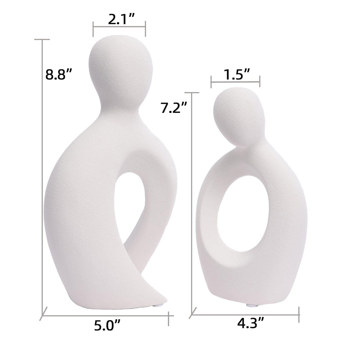 Quoowiit Ceramic Couple Sculptures for Home Decor, Abstract Lover Statue for Shelf, Office, Living Room, Bedroom, Gifts for Anniversary, Valentine's Day, Birthday (White)
