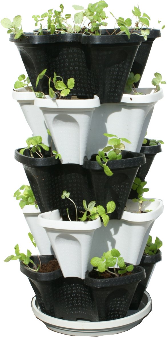 5 Tier Black & Grey Stackable Strawberry Garden - Vertical Gardening Planter Set