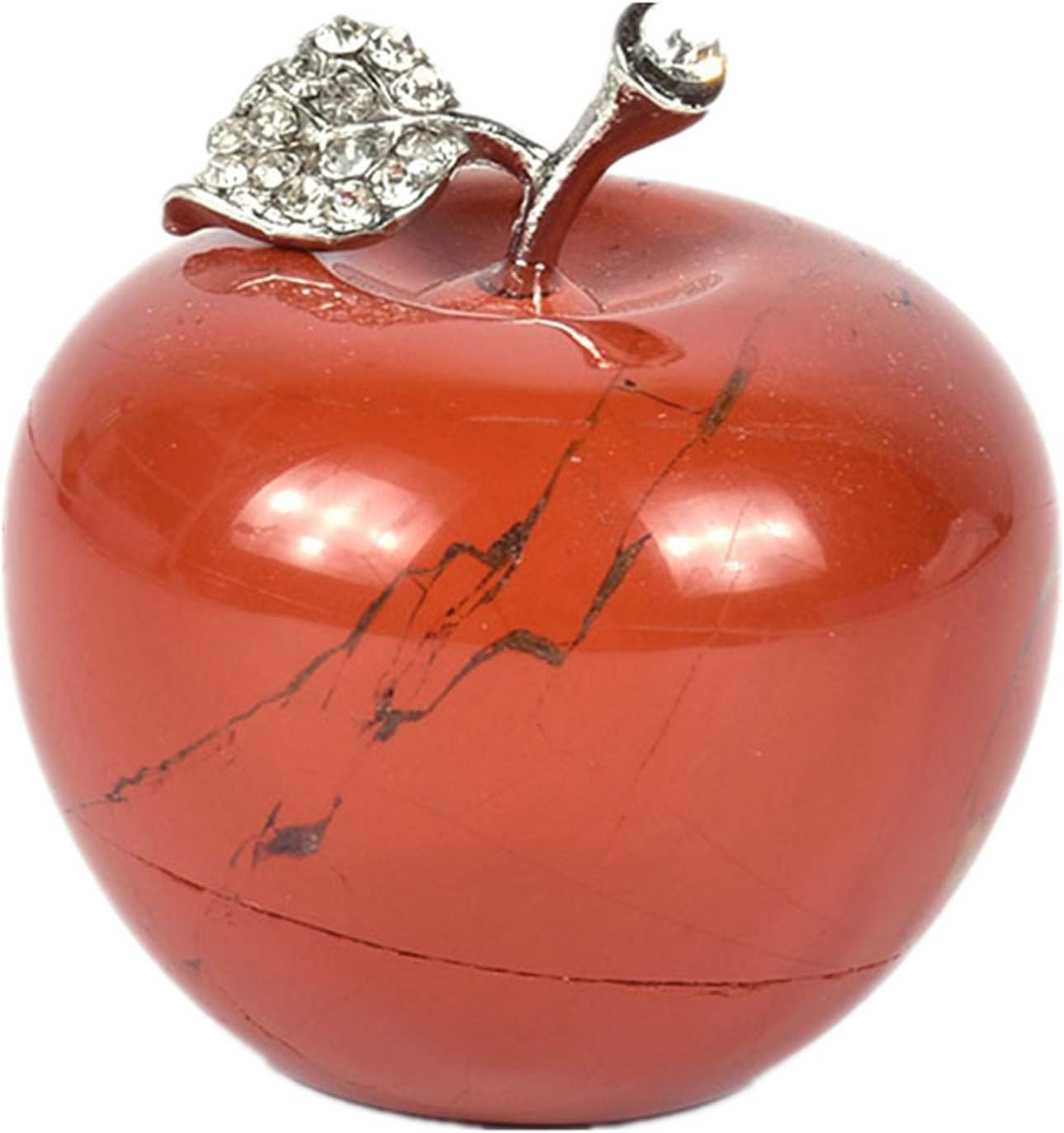 Casaper Red Jasper Apple Figurine Pocket Stone Fruit Sculpture Healing Crystal Statue Home Decoration 1.3" Tall