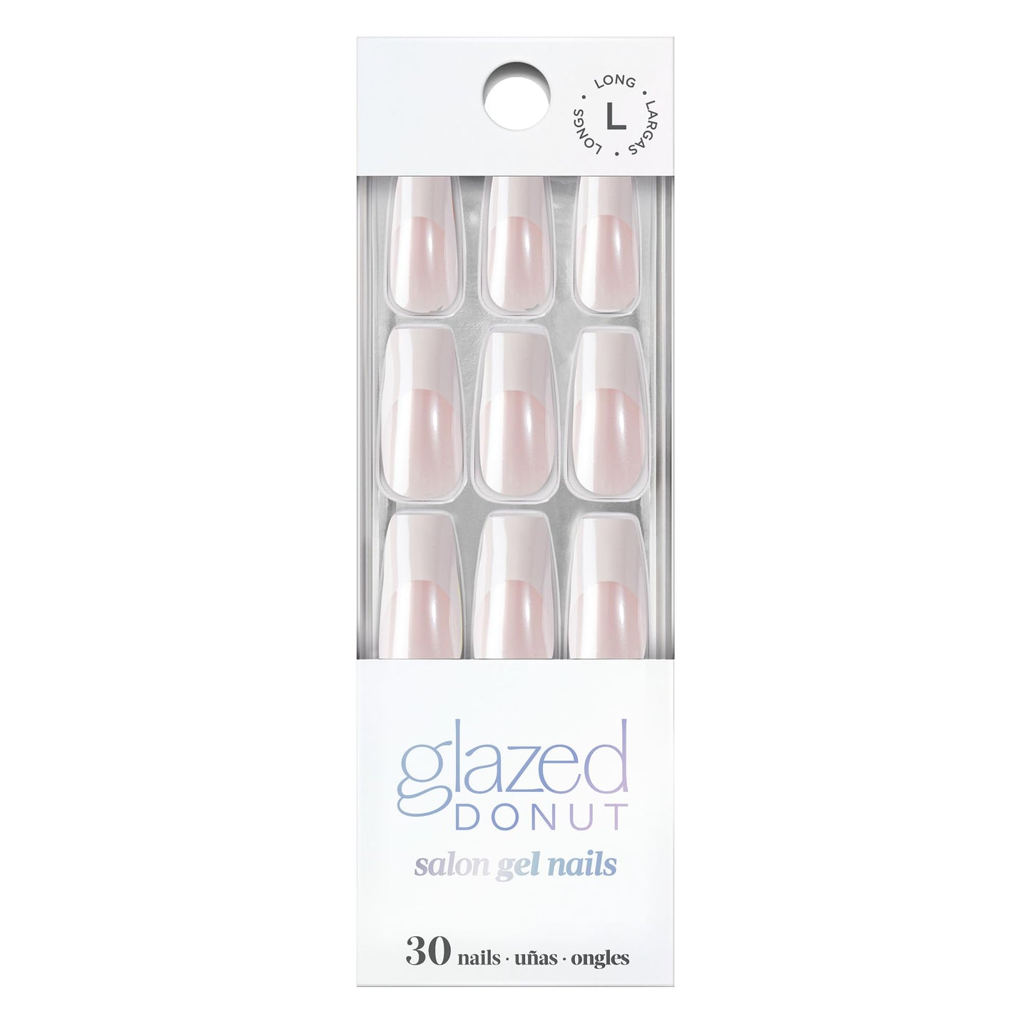 Dashing Diva Nailbliss Glazed Donut Gel Manicure Set - French Glaze - Salon Quality, Easy to Apply and Chip Resistant - Contains 30 Long Length, Square Shaped, Glue On Gel Nails