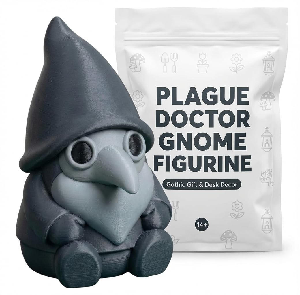 Gothic Plague Doctor Gnome Figurine - Detailed Dark Fantasy Desk Decor and Unique Gift for Curio Displays - 3D Printed in Canada