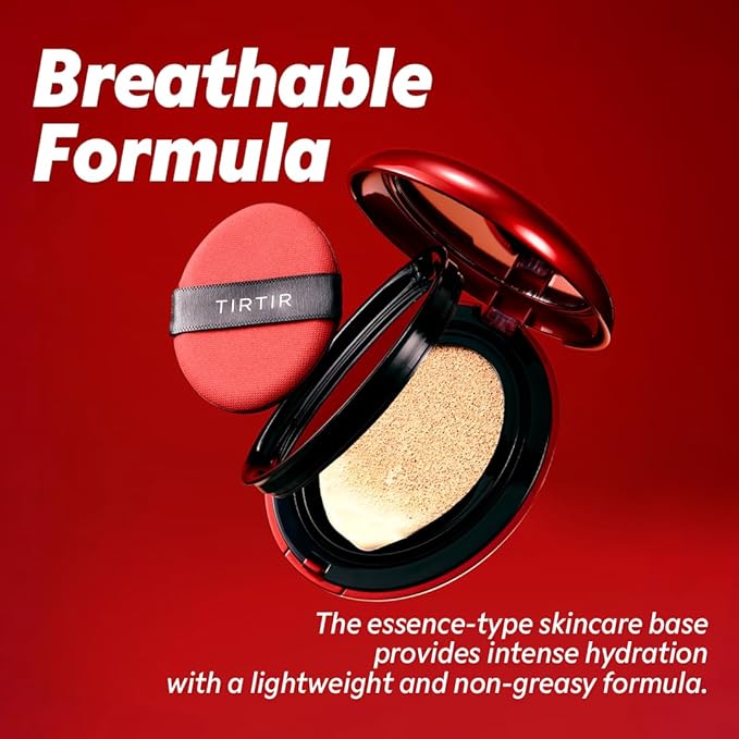 TIRTIR Mask Fit Red Cushion Foundation | Full coverage, Weightless, Skin fit, Satin Glow Finish, Korean Makeup BB Foundation, beauty, Tattoo cover up, Buildable (#27C Cool Beige, 0.63 Fl Oz)