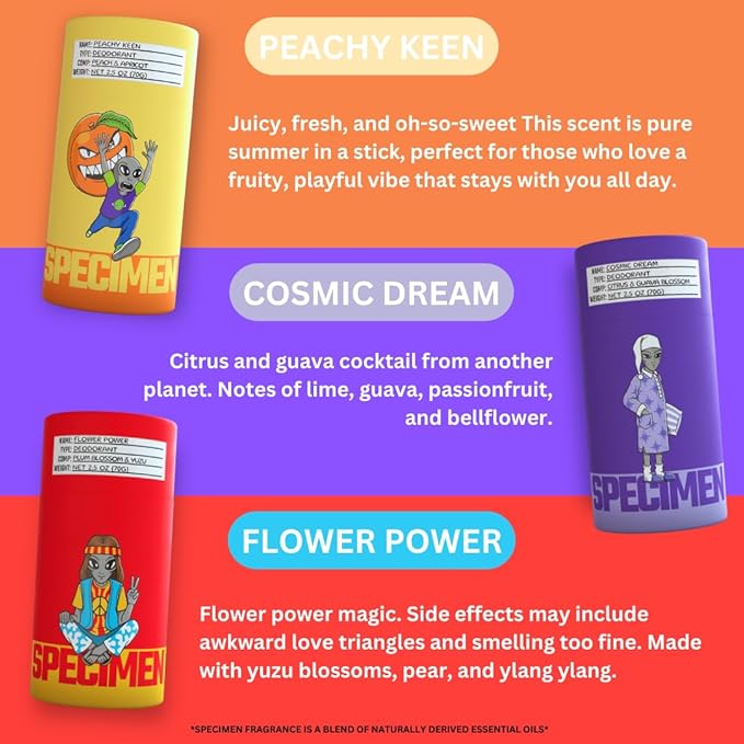 SPECIMEN - Women's Galactic Goddess Premium Deodorant Bundle | Pack of 3 Sticks | Natural Formula, Strong Scent, Sensitive Skin Friendly, Eco-Friendly Paper Packaging | Small Batch, Handmade