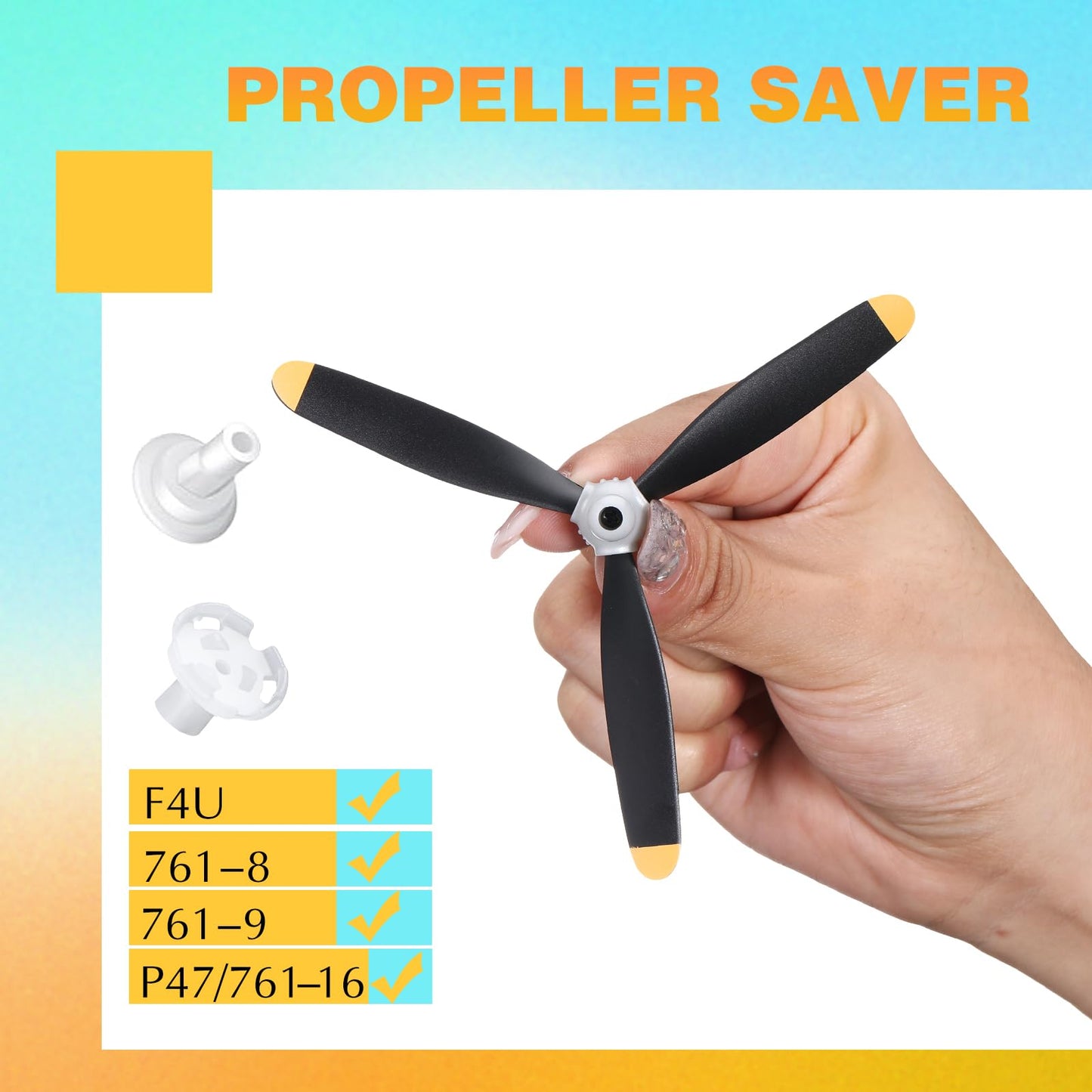 Outus 6 Sets Plane Propeller 3 Blade Compatible with F4u Rc 761-8 761-9 761-16 T28 P47 Fighter Remote Control Plane Radio Controlled Aircraft with Propeller Adapters(400mm)