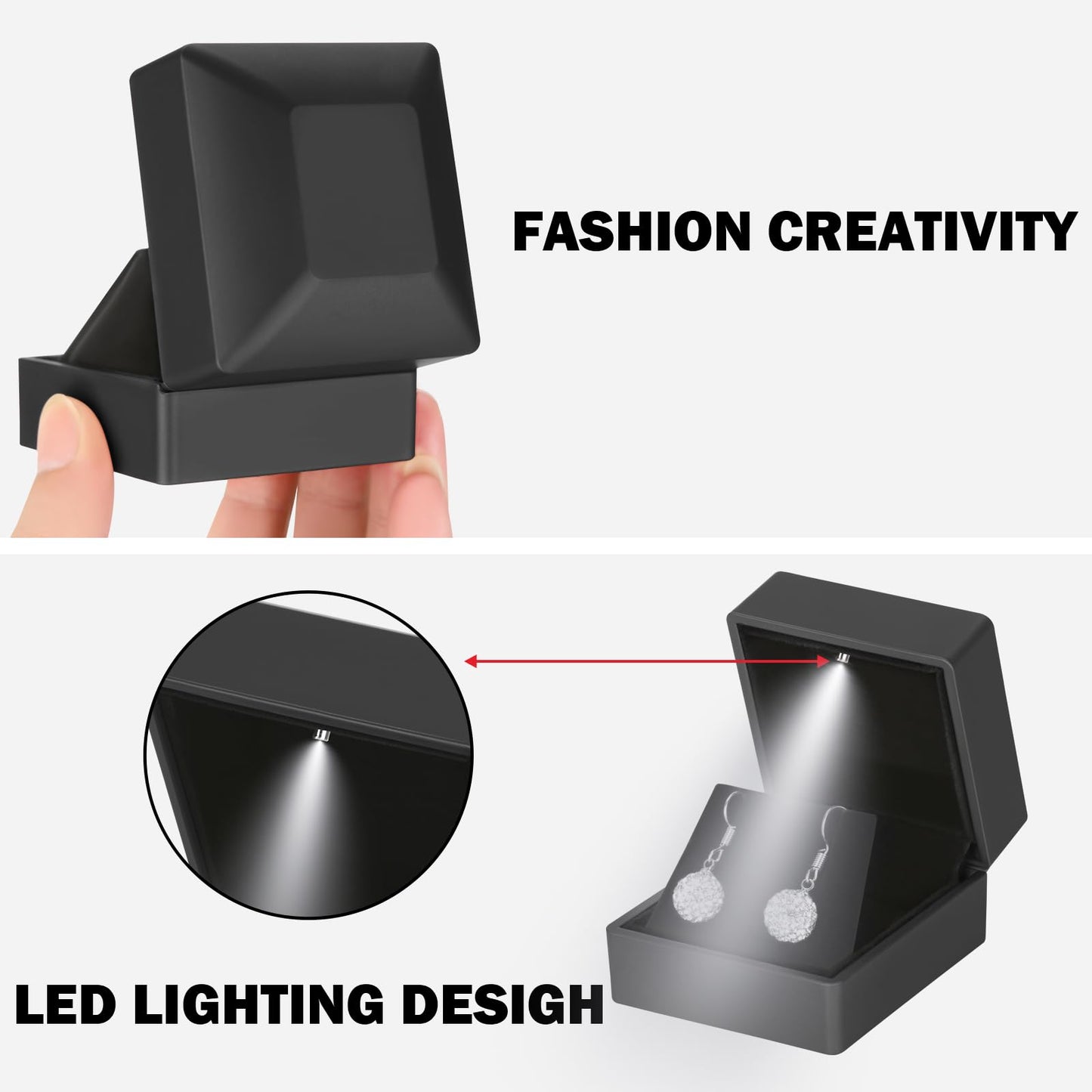 LED Stud Earring Jewelry Gift Box for Proposal, Wedding, Engagement，Birthday Luxury Jewelry Gift Box with LED Light, Jewellry Display Box (Black)