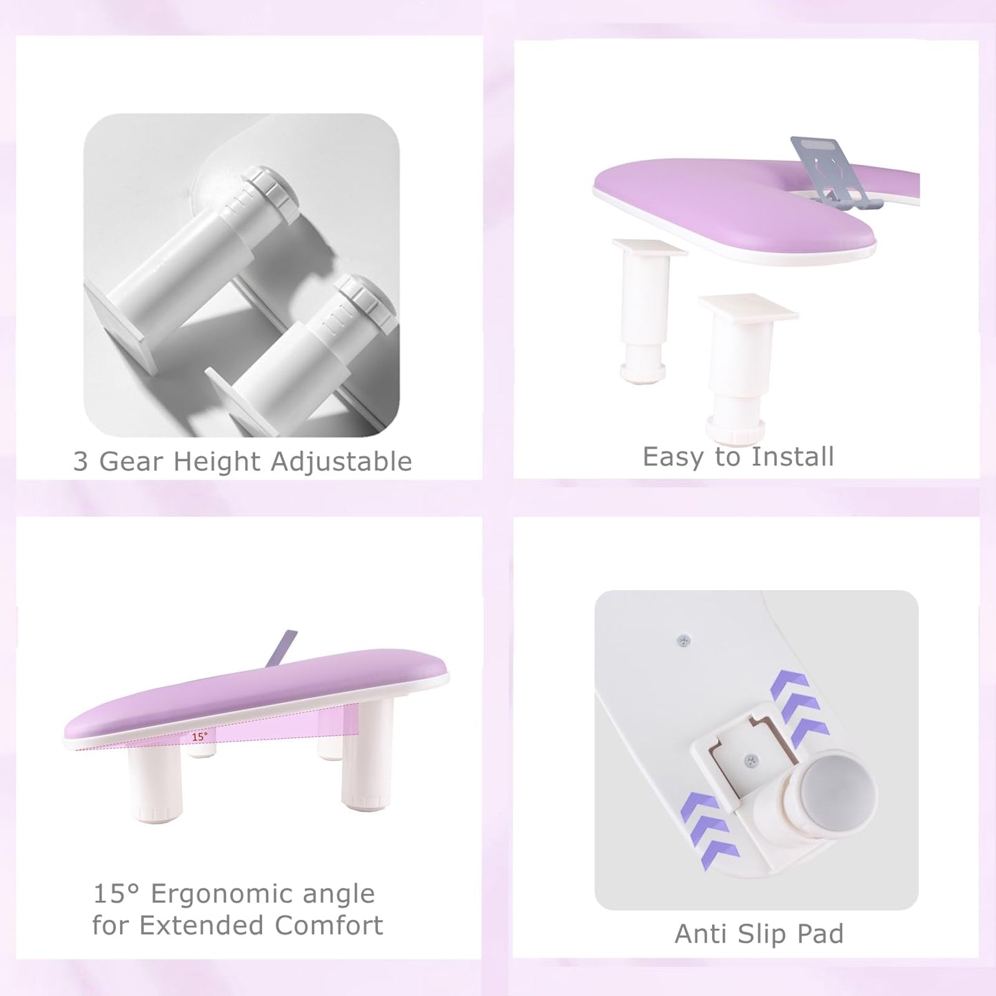 Arm Rest for Nails Tech with Rotating Phone Holder, MZCMSL U - Shaped Adjustable Manicure Hand Rest Stand (Purple)