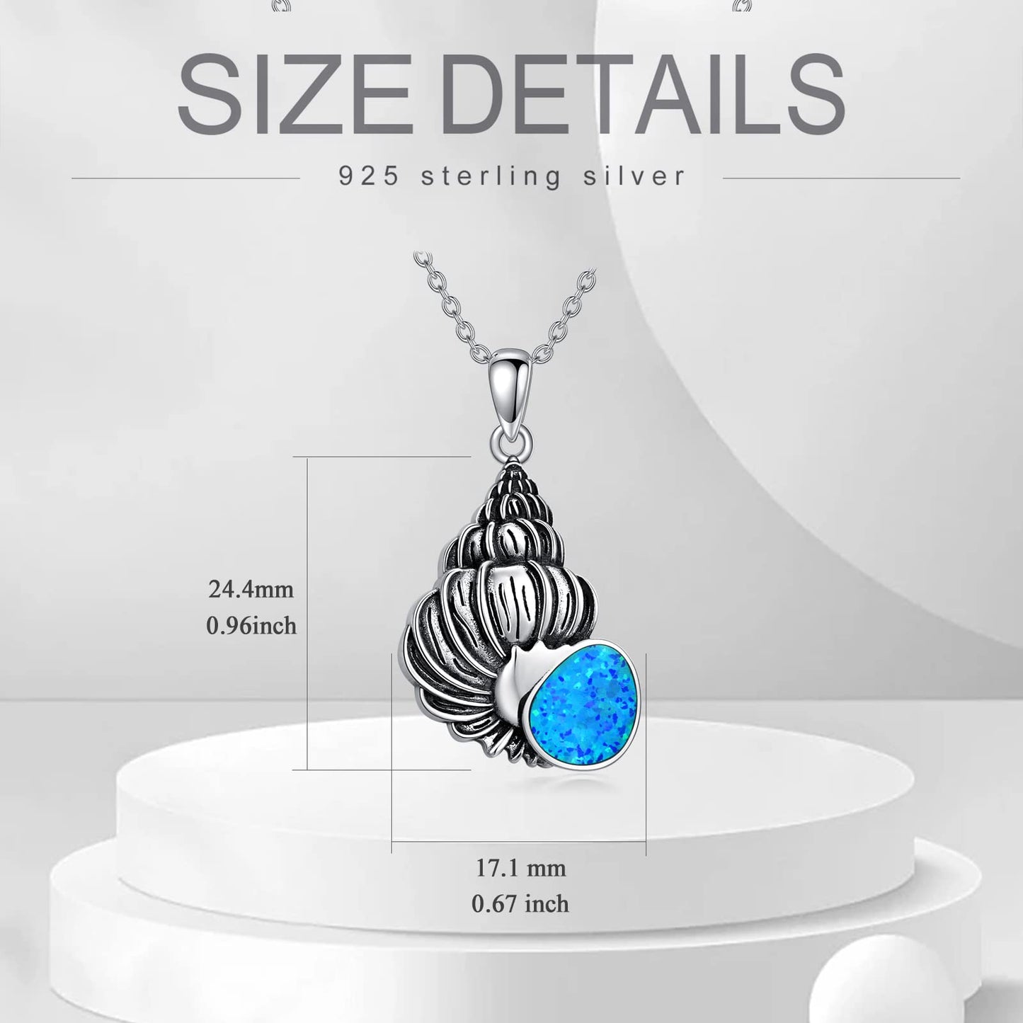 PROESS Conch Seashell Necklace Sterling Silver Blue Opal Conch Pendant Necklace Ocean Jewelry Gifts for Men Women