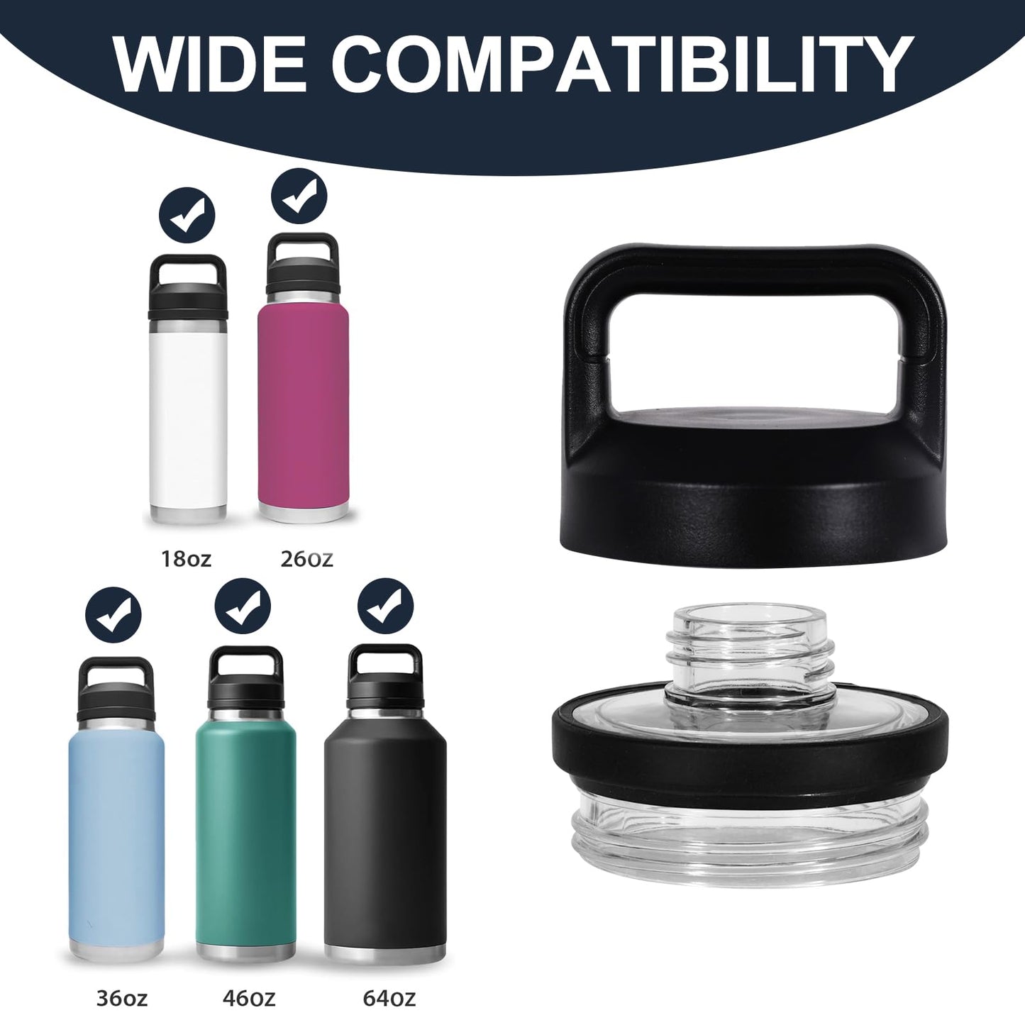 Screw Top Lid Replacement for YETI Rambler Bottle 18/26/36/46/64oz，Compatible with YETI Chug Cap Replacement Lids，Leak-Proof & Durable，1 Pack
