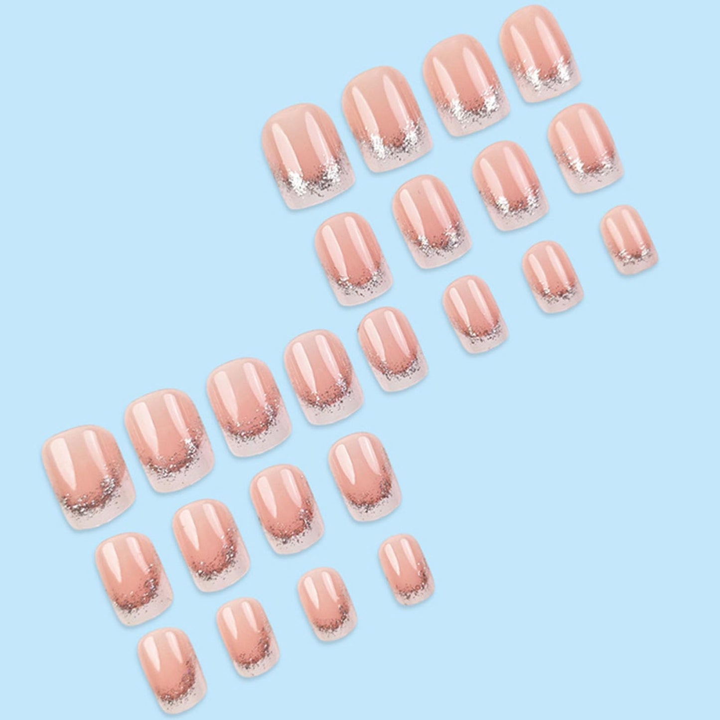 French Tip Press on Nails Short Square Fake Nails with Glitter Designs Nails Press ons Nude White Glue on Nails Glossy Artificial Nails Natural Acrylic Nails Simple Stick on Nails for Women 24Pcs