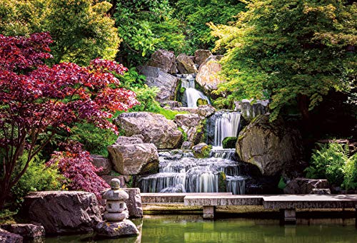 7x5ft Japan Garden Landscape Backdrop Waterfall Backdrop Maple Trees Bridge Kyoto Garden Travel Scenery Photography Background Japanese Backdrops for Photoshoot - size: 7x5ft