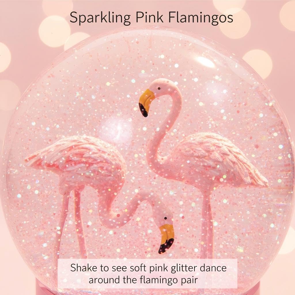 Pink Flamingo Snow Globes for Girls, 100MM Christmas Snow Globe for Kids, Glass Glitter Snowglobes for Adults Women Home Office Table Decor Birthday Valentine Gift
