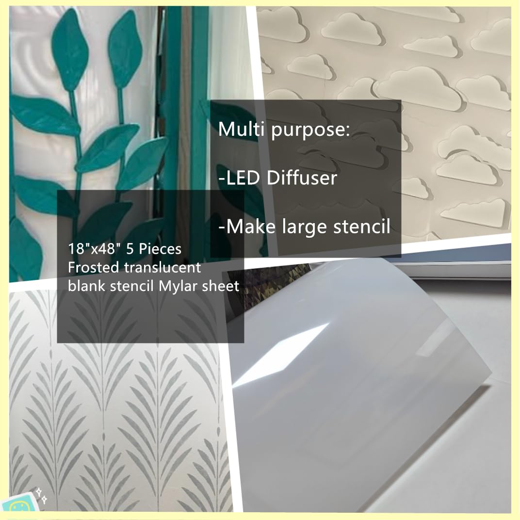 BANLTRE 18"x48" 5 Pieces Frosted Blank Stencil Translucent Acetate Mylar for Craft,Silhouette Vinyl Cutting – Craft Material Making Sheets
