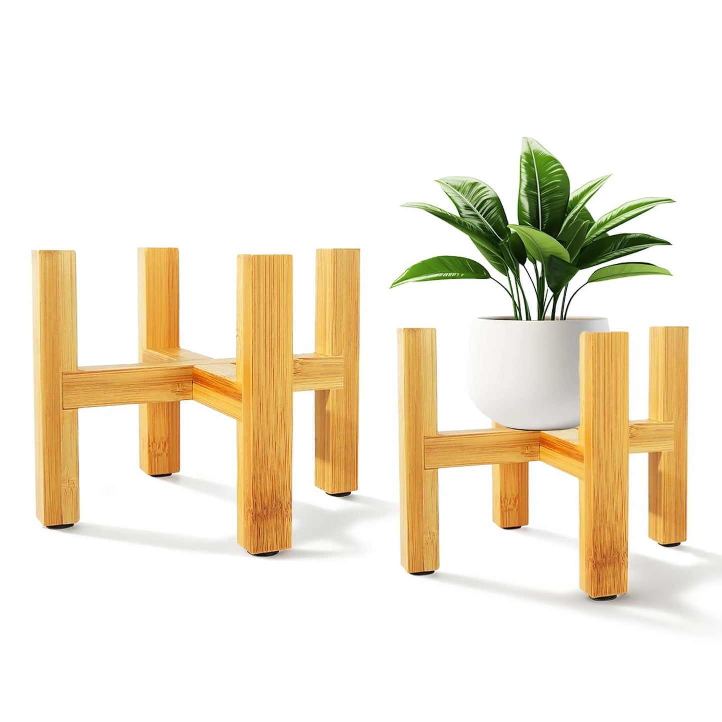 AZY Plant Stand Indoor 2 Pack, Adjustable Bamboo Wooden Plant Holder Fits 6.3" & 8.3" Pots, Modern Planter Stand Small Plant Shelf for Home Decor