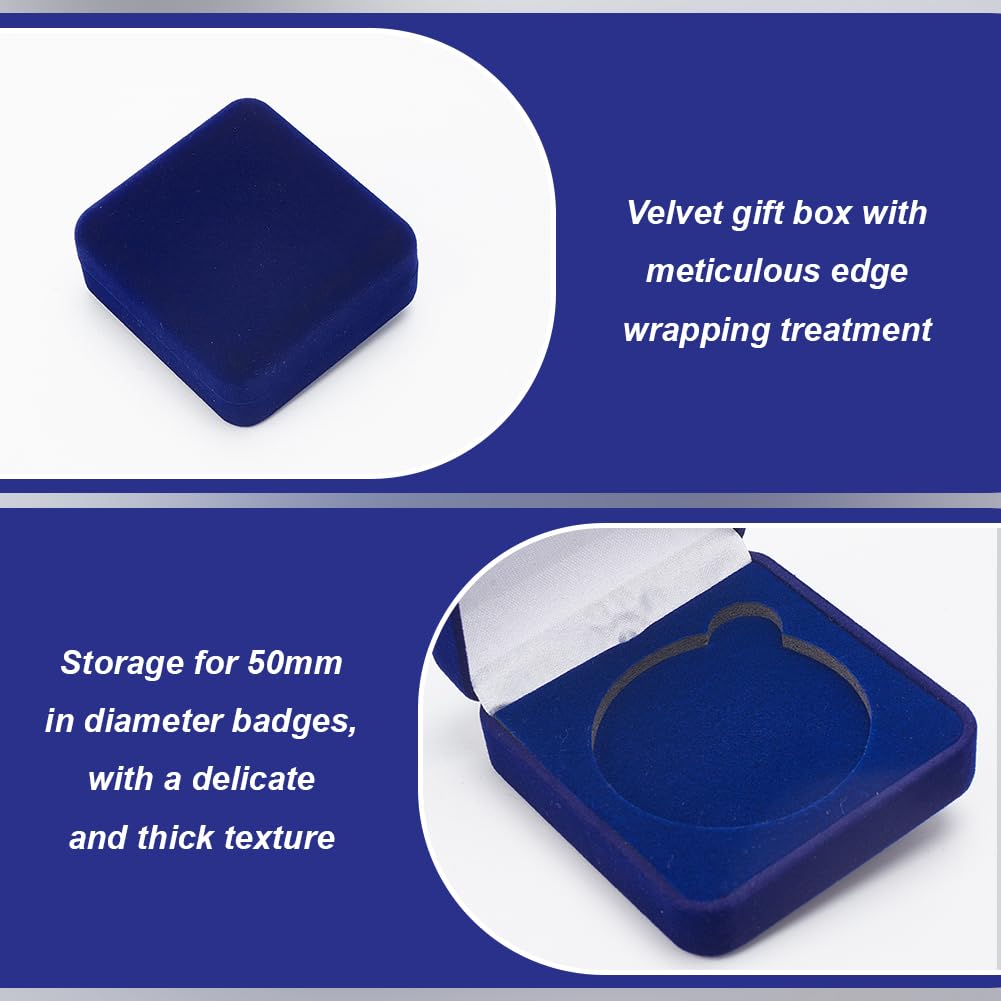FINGERINSPIRE 4 Pcs 40mm Midnight Blue Velvet Challenge Coin Storage Gift Box 2.58x2.58x1.4 Square Badge Presentation Display Box Single School Emblem Badge Display Holder Medal Storage Case