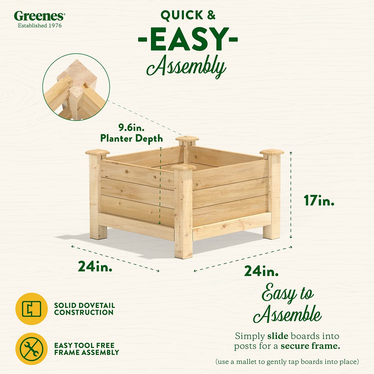 Greenes Fence Premium Cedar Elevated Planter, 24" x 24" x 17" (3/4" Thick) - Made in USA with North American Cedar