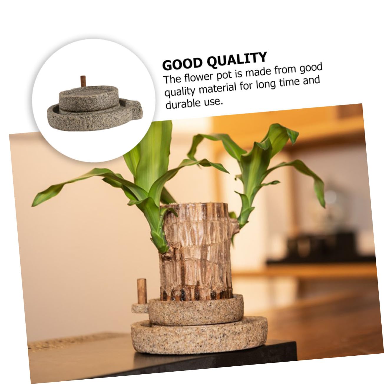 COOLHIYA Creative Stone Mill Shape Resin Flowerpot Desktop Succulents Container for Home Office Garden Balcony Decor in Dark Gray