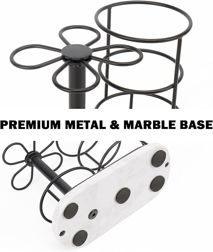 HarJue Toothbrush Holder Stand for Bathroom, Metal Toothbrush Organizer with Marble Base, Toothbrush Storage Collection for Family, Suitable for Home Hotel Countertop Vanity (Medium, Matte Black)