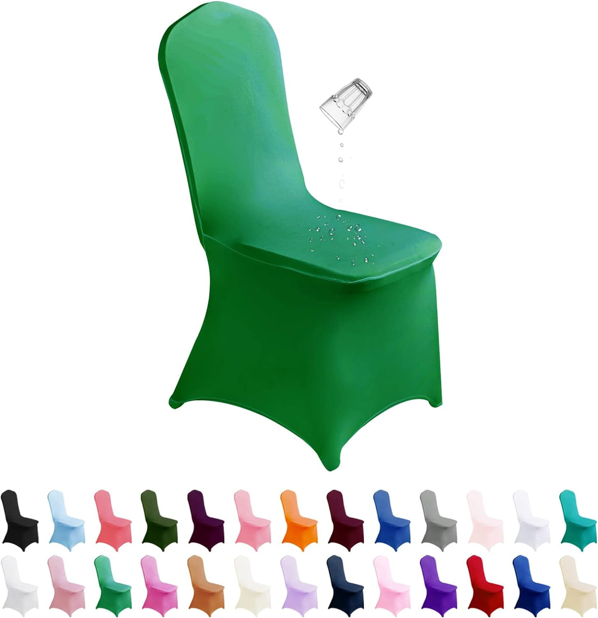 SUPERO Chair Cover, 12PCS Spandex Waterproof Chair Covers, Universal Fit Protector Stretch Chair Cover for Party, Banquet, Wedding Event, Hotel(Emerald)