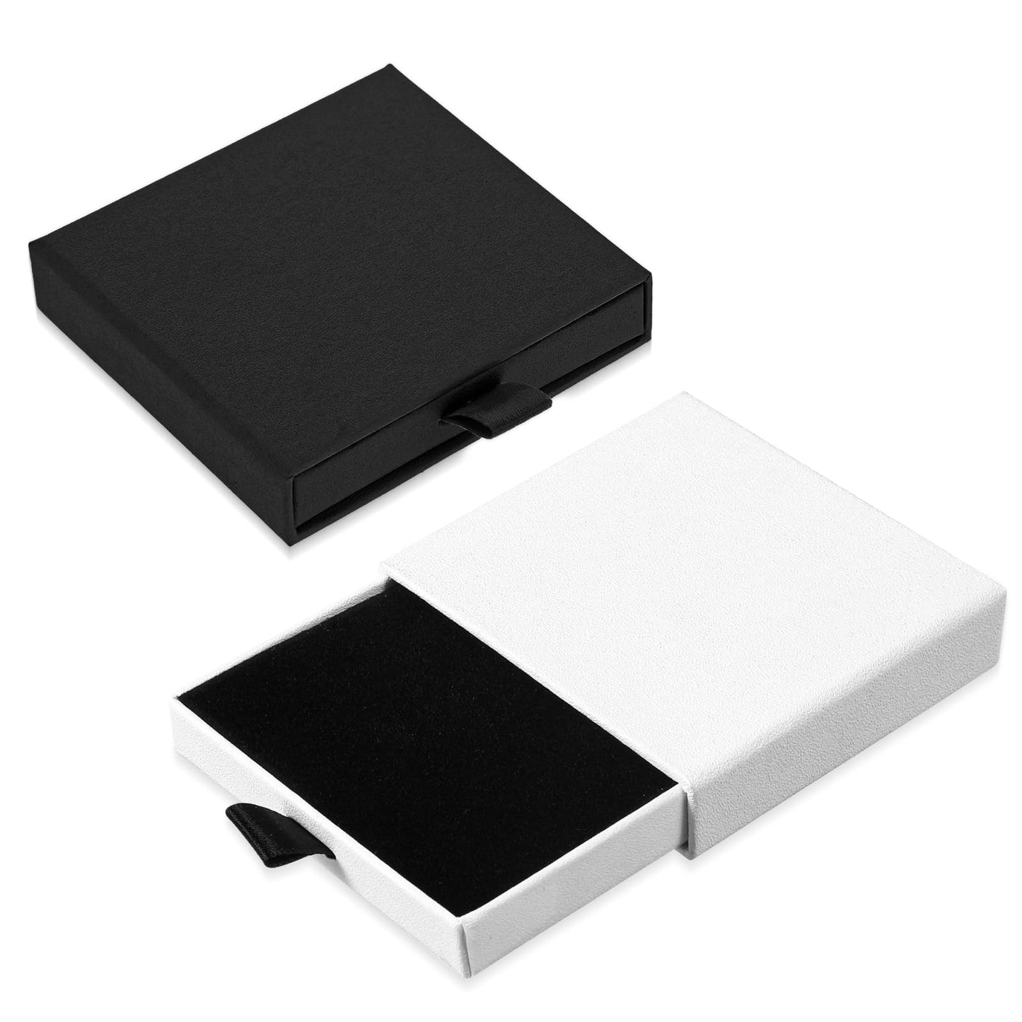 ZEYIYER 2Pcs Small Bracelet Gift Box, Jewellery Box Drawer Type, Cardboard Jewellery Gift Case for Necklace, Chain, Earrings (Black White)