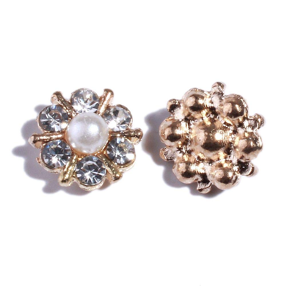 50PCS Silver Metal Pearl Crystal Rhinestone Buttons Embellishments with Flatback for DIY Hairbands Hair Accessories Wedding Invitation Bouquet (Golden)