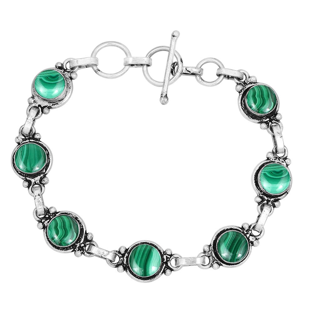 Natural Malachite 925 Silver Plated Green Gemstone Bracelet for Women - April Birthstone Vintage Style Handmade Jewelry Bracelet - Wedding Christmas Gifts for Her